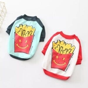 A pair of shirts with fries on them.