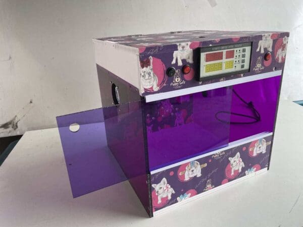 A purple box with a cat on it