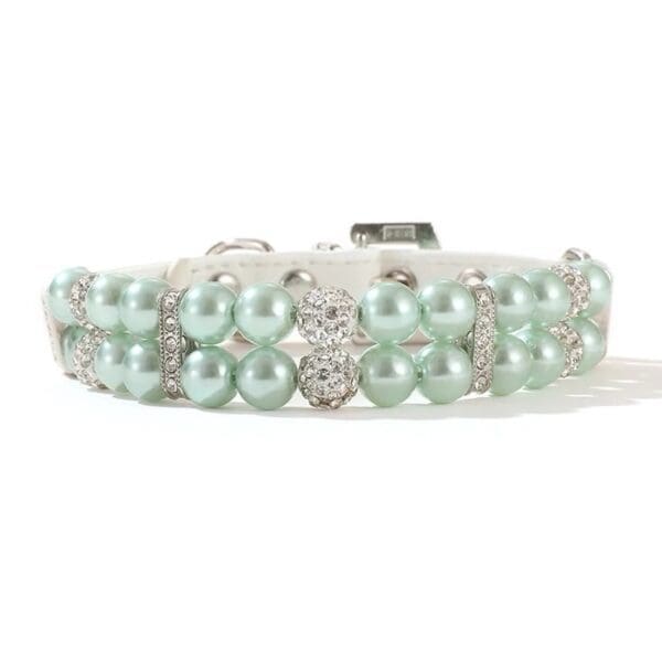 A light blue pearl and rhinestone dog collar.