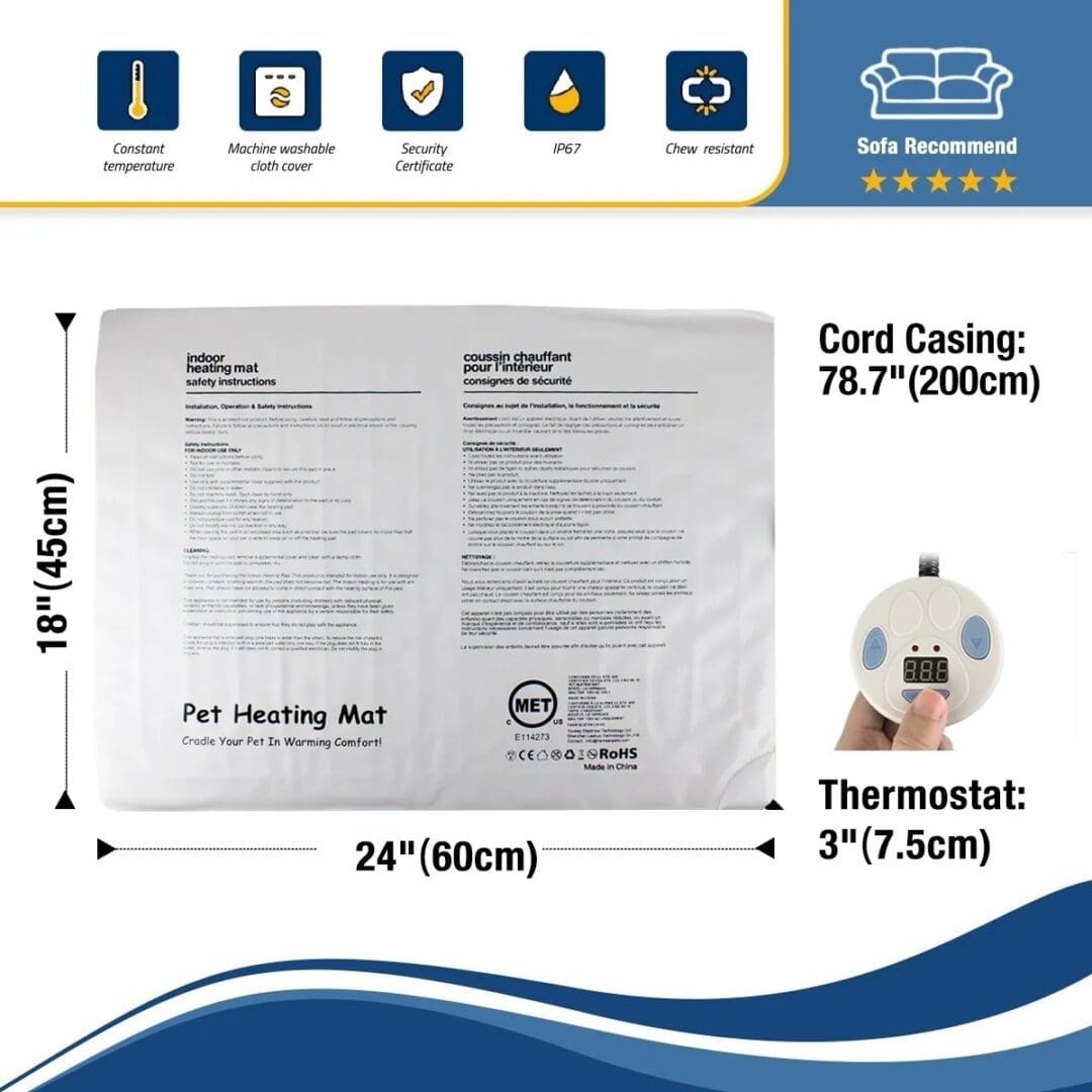 A picture of the size and length of a heating mat.