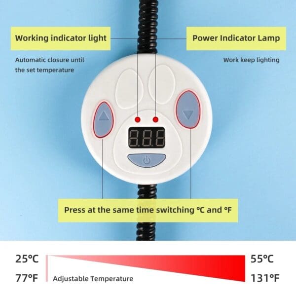 A thermometer is shown with the temperature reading.